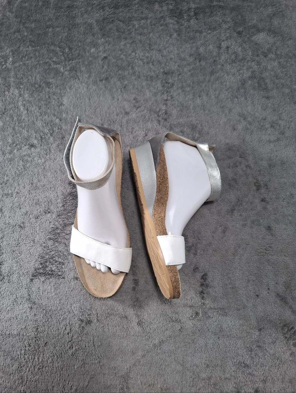 NAOT 5016 Pixie Low Wedge Sandals  White Silver Vintage Slate Leather Sz 40 9